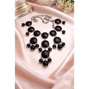 Vintage Black Cabochon Statement Necklace Silver Tone Bib Dangle 26 In Bold Y2K